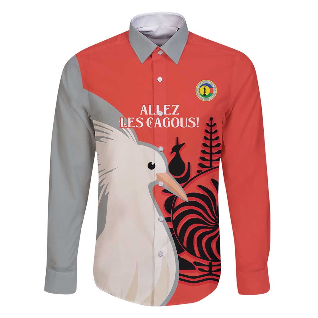 Custom Nouvelle-Caledonie Football Family Matching Summer Maxi Dress and Hawaiian Shirt Allez Les Cagous Simple Style LT14 Dad's Shirt - Long Sleeve Red - Polynesian Pride