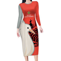 Custom Nouvelle-Caledonie Football Long Sleeve Bodycon Dress Allez Les Cagous Simple Style LT14 Long Dress Red - Polynesian Pride