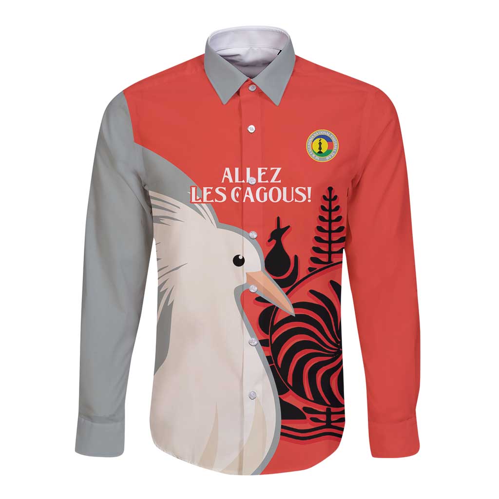 Custom Nouvelle-Caledonie Football Long Sleeve Button Shirt Allez Les Cagous Simple Style LT14 Unisex Red - Polynesian Pride
