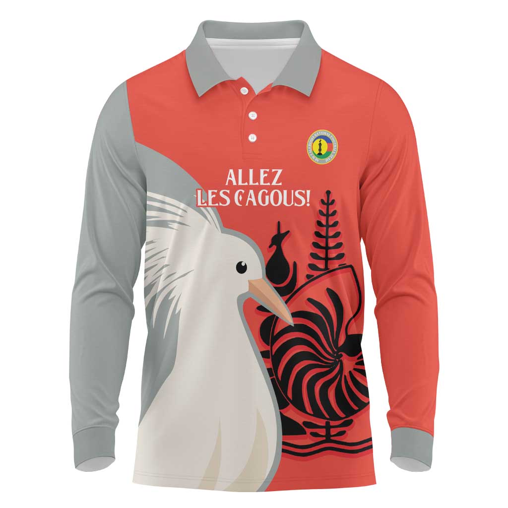 Custom Nouvelle-Caledonie Football Long Sleeve Polo Shirt Allez Les Cagous Simple Style LT14 Red - Polynesian Pride