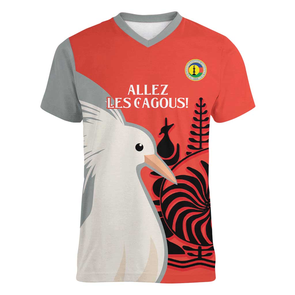 Custom Nouvelle-Caledonie Football Women V-Neck T-Shirt Allez Les Cagous Simple Style LT14 Female Red - Polynesian Pride