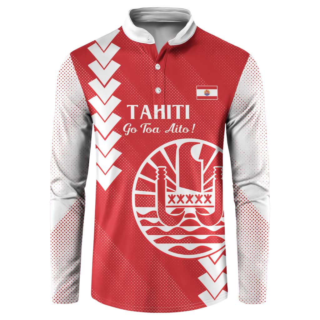 Custom Tahiti Football Button Sweatshirt Go Toa Aito LT14 Red - Polynesian Pride