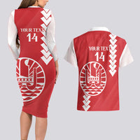 Custom Tahiti Football Couples Matching Long Sleeve Bodycon Dress and Hawaiian Shirt Go Toa Aito LT14 - Polynesian Pride