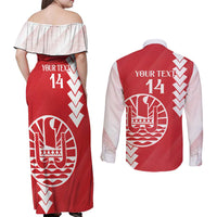 Custom Tahiti Football Couples Matching Off Shoulder Maxi Dress and Long Sleeve Button Shirt Go Toa Aito LT14 - Polynesian Pride