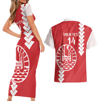 Custom Tahiti Football Couples Matching Short Sleeve Bodycon Dress and Hawaiian Shirt Go Toa Aito LT14 - Polynesian Pride