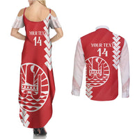Custom Tahiti Football Couples Matching Summer Maxi Dress and Long Sleeve Button Shirt Go Toa Aito LT14 - Polynesian Pride