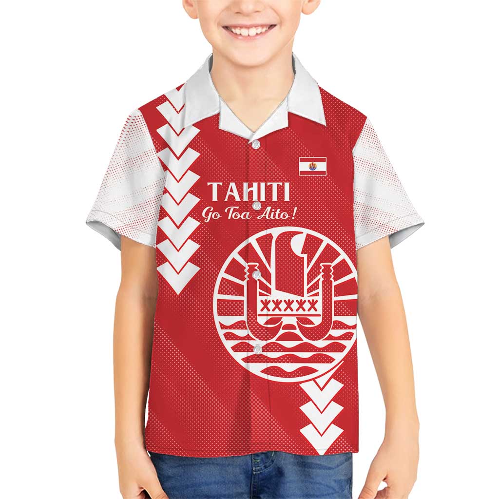 Custom Tahiti Football Family Matching Off Shoulder Maxi Dress and Hawaiian Shirt Go Toa Aito LT14 Son's Shirt Red - Polynesian Pride