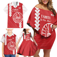Custom Tahiti Football Family Matching Off Shoulder Short Dress and Hawaiian Shirt Go Toa Aito LT14 - Polynesian Pride