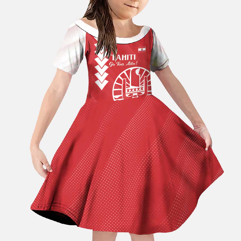 Custom Tahiti Football Family Matching Summer Maxi Dress and Hawaiian Shirt Go Toa Aito LT14 Daughter's Dress Red - Polynesian Pride