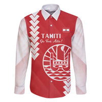 Custom Tahiti Football Family Matching Tank Maxi Dress and Hawaiian Shirt Go Toa Aito LT14 Dad's Shirt - Long Sleeve Red - Polynesian Pride