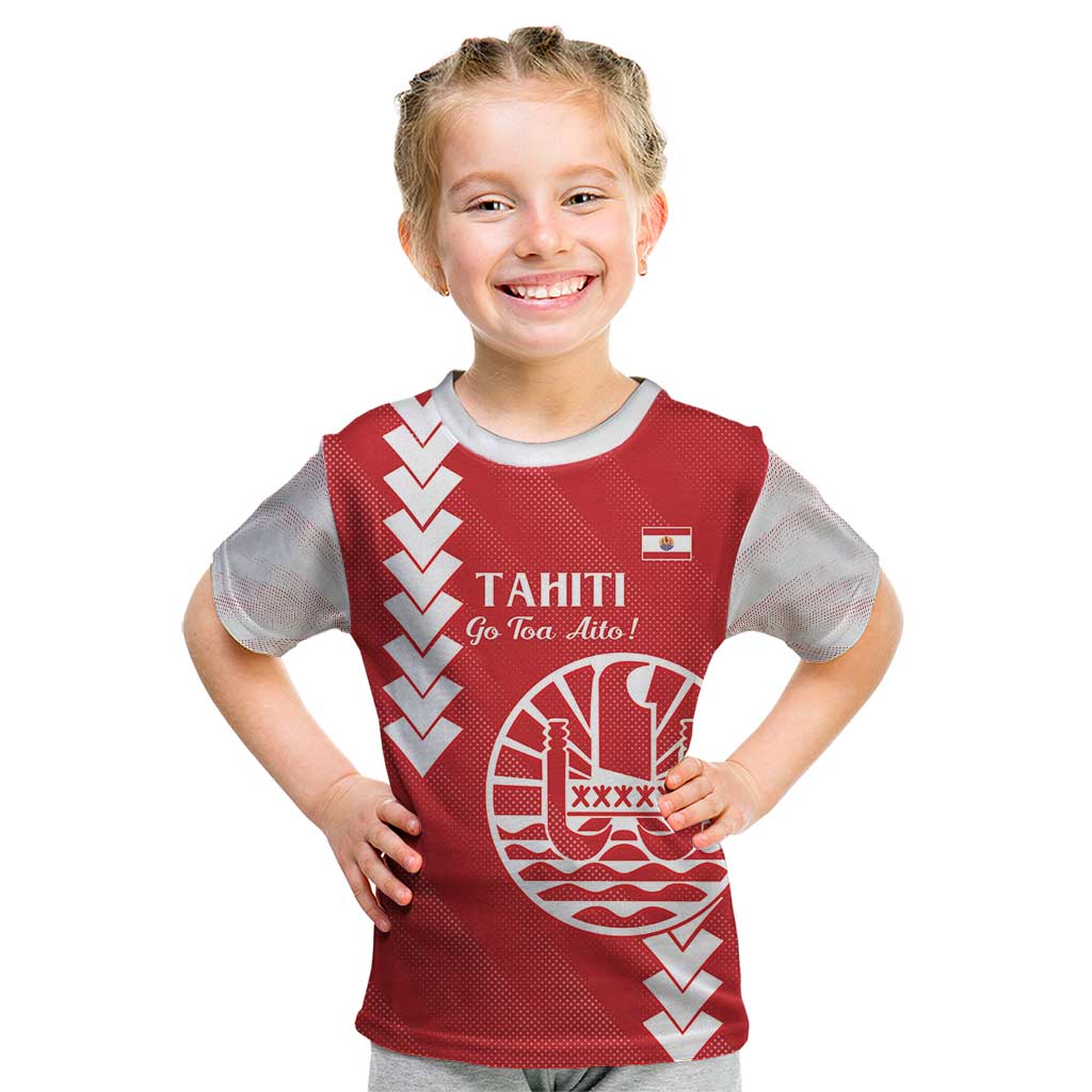 Custom Tahiti Football Kid T Shirt Go Toa Aito LT14 Red - Polynesian Pride