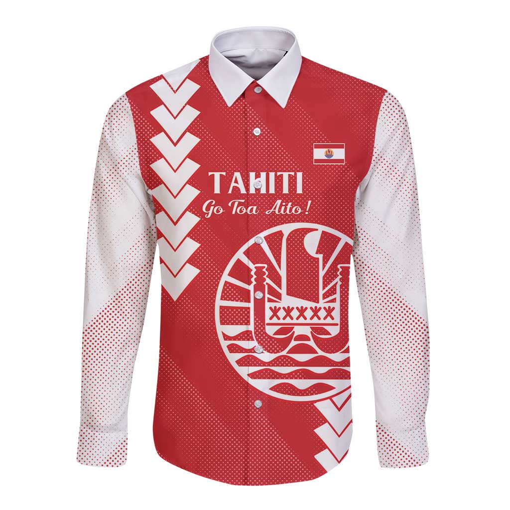 Custom Tahiti Football Long Sleeve Button Shirt Go Toa Aito LT14 Unisex Red - Polynesian Pride
