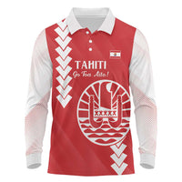 Custom Tahiti Football Long Sleeve Polo Shirt Go Toa Aito LT14 Red - Polynesian Pride