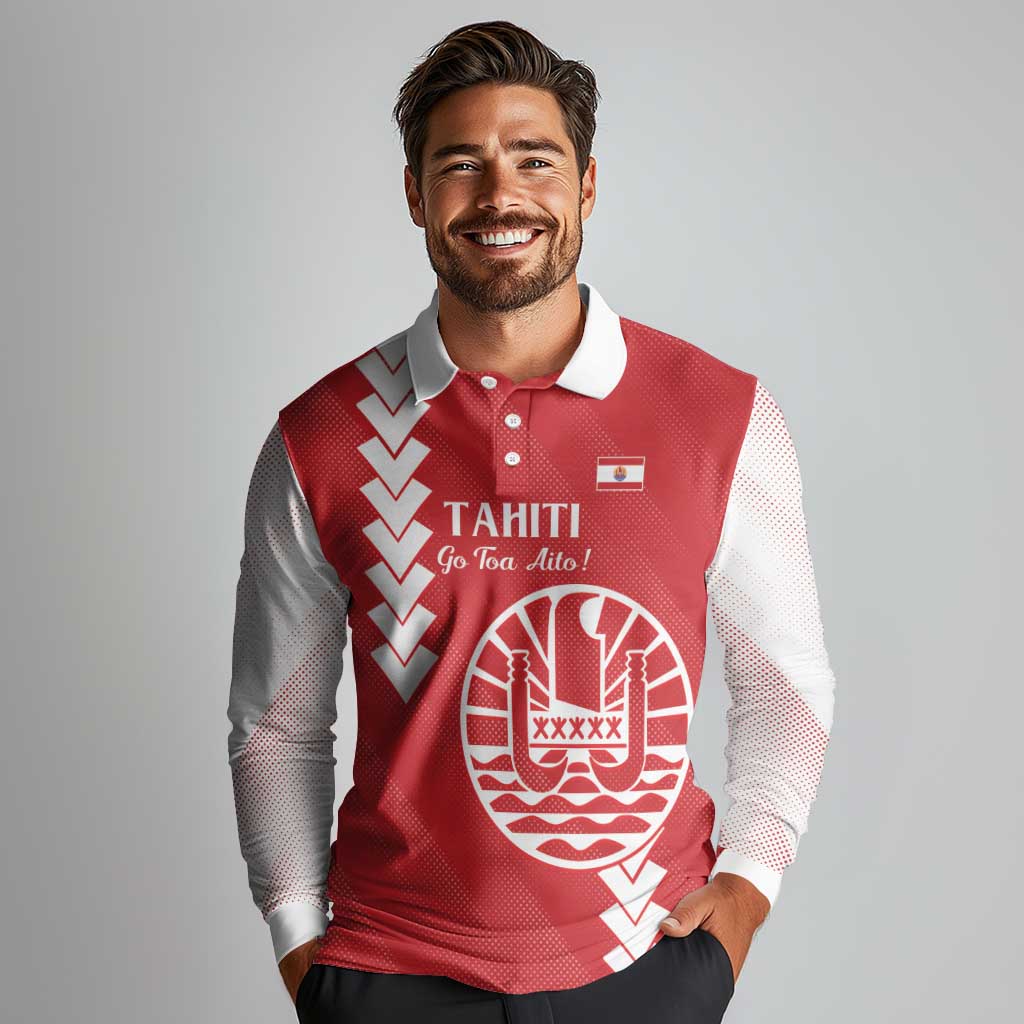 Custom Tahiti Football Long Sleeve Polo Shirt Go Toa Aito LT14 - Polynesian Pride