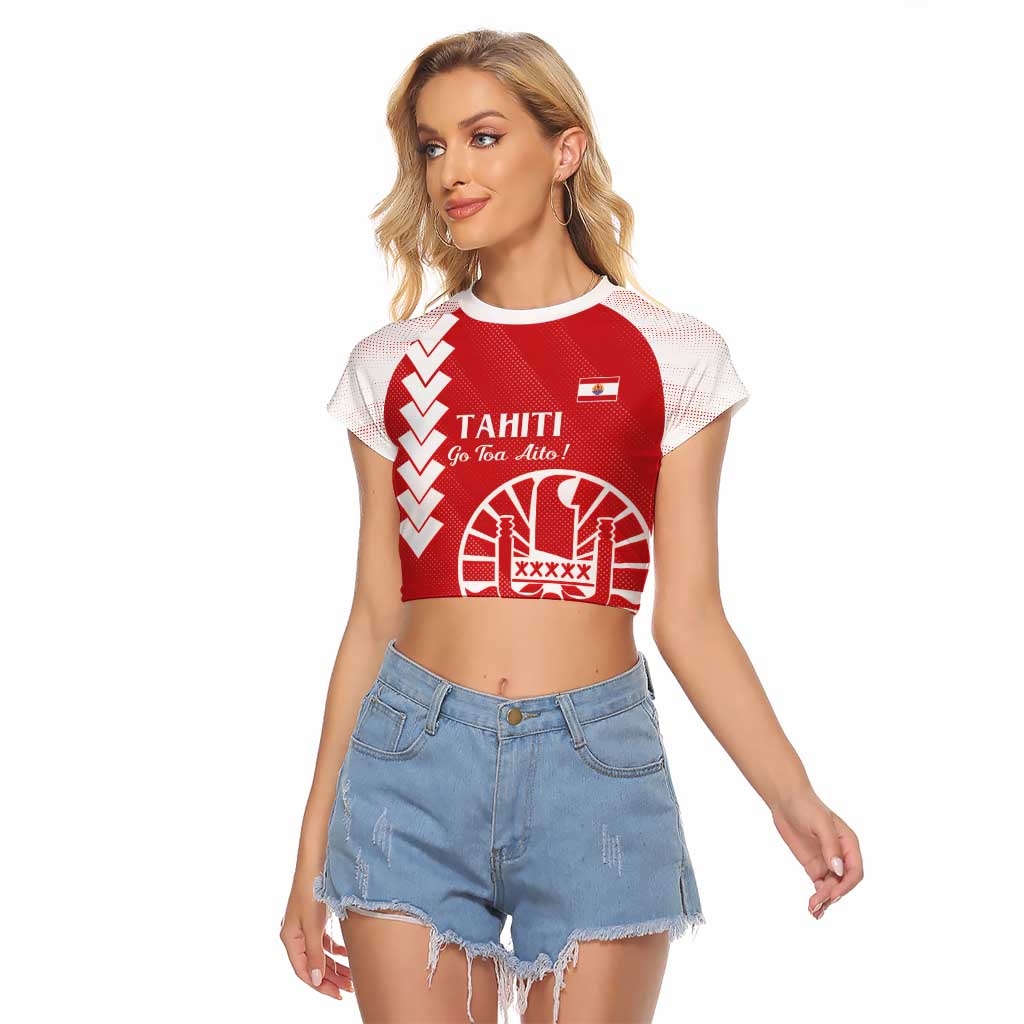Custom Tahiti Football Raglan Cropped T Shirt Go Toa Aito LT14 Female Red - Polynesian Pride