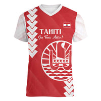 Custom Tahiti Football Women V-Neck T-Shirt Go Toa Aito LT14 Female Red - Polynesian Pride