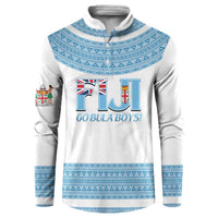 Custom Fiji Tapa Football Button Sweatshirt Go Bula Boy! LT14 White - Polynesian Pride