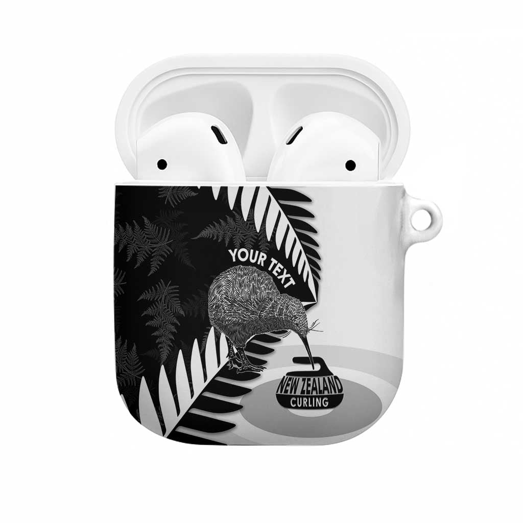 New Zealand Silver Fern Curling Personalised AirPods Case Aotearoa Kiwi Ponga Black White Version - Polynesian Pride