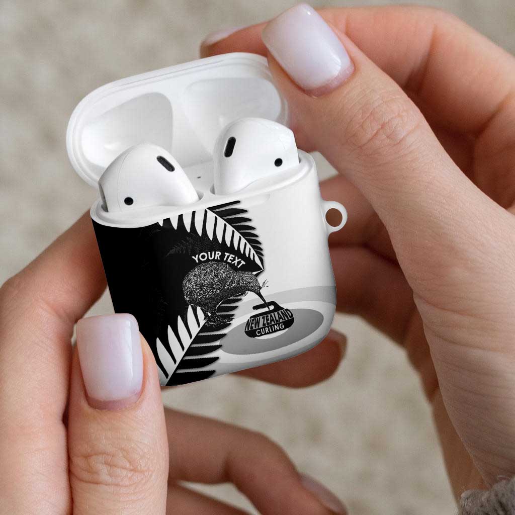 New Zealand Silver Fern Curling Personalised AirPods Case Aotearoa Kiwi Ponga Black White Version - Polynesian Pride