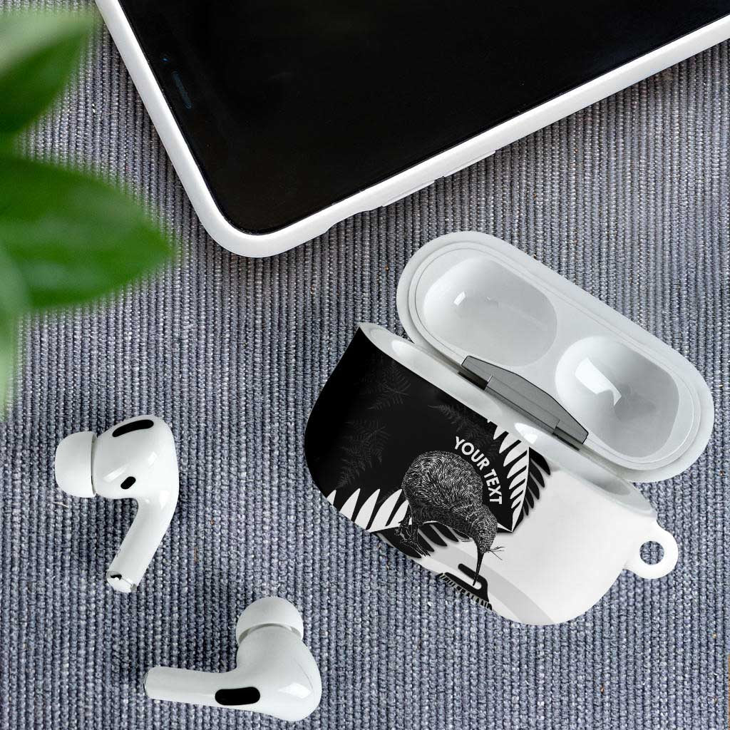 New Zealand Silver Fern Curling Personalised AirPods Case Aotearoa Kiwi Ponga Black White Version - Polynesian Pride