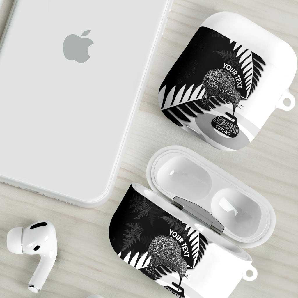 New Zealand Silver Fern Curling Personalised AirPods Case Aotearoa Kiwi Ponga Black White Version - Polynesian Pride