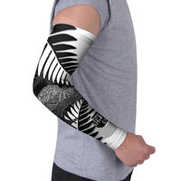 New Zealand Silver Fern Curling Personalised Arm Sleeves Aotearoa Kiwi Ponga Black White Version LT14 - Polynesian Pride