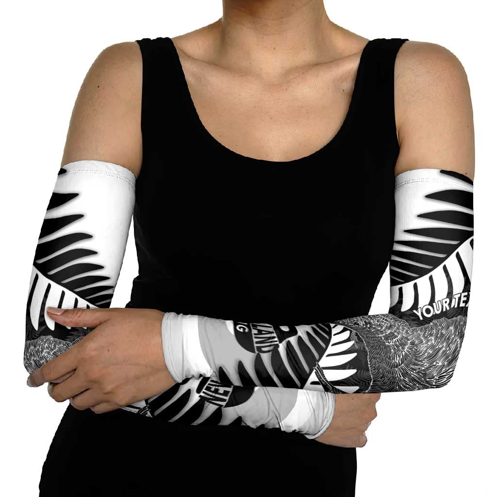 New Zealand Silver Fern Curling Personalised Arm Sleeves Aotearoa Kiwi Ponga Black White Version LT14 - Polynesian Pride