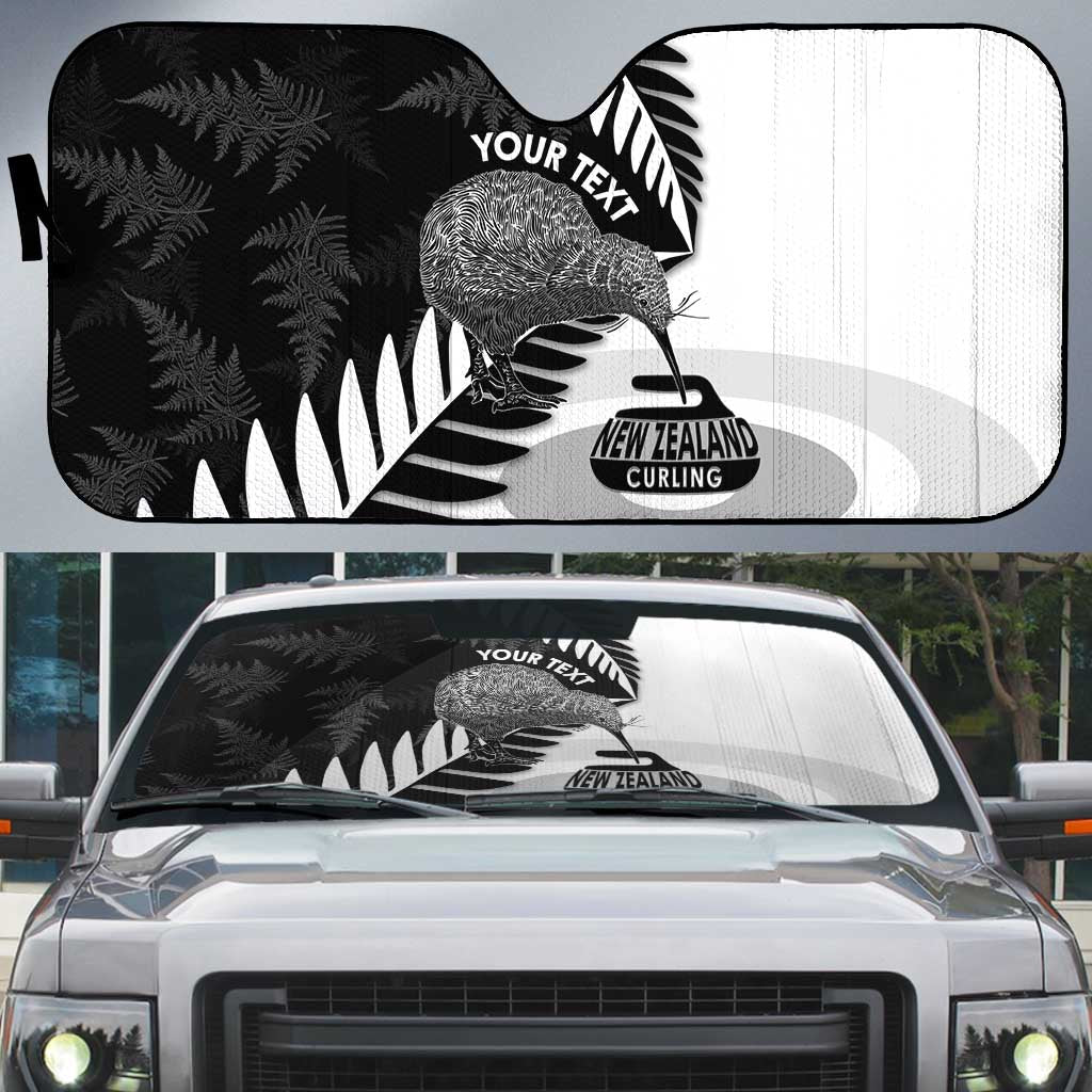 New Zealand Silver Fern Curling Personalised Auto Sun Shade Aotearoa Kiwi Ponga Black White Version - Polynesian Pride