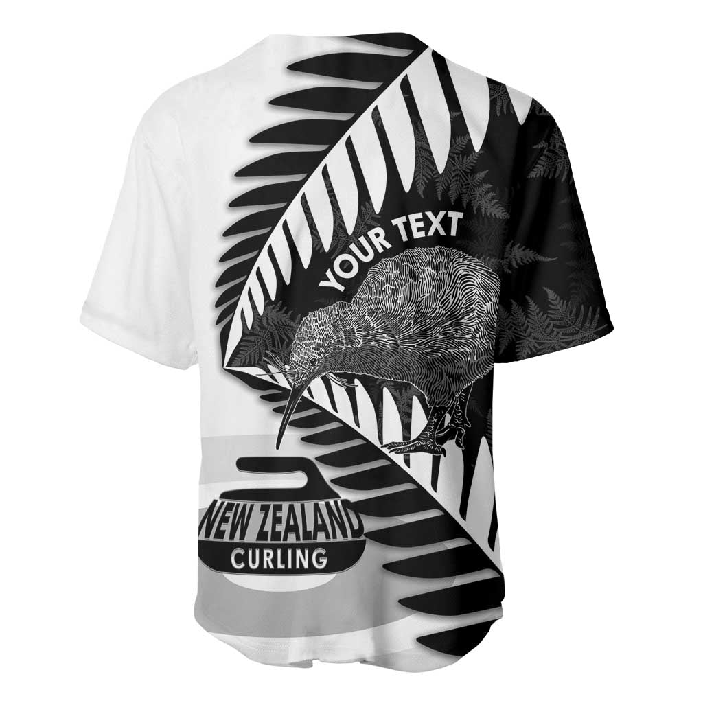 New Zealand Silver Fern Curling Personalised Baseball Jersey Aotearoa Kiwi Ponga Black White Version LT14 - Polynesian Pride