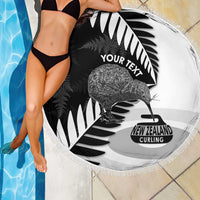 New Zealand Silver Fern Curling Personalised Beach Blanket Aotearoa Kiwi Ponga Black White Version LT14 - Polynesian Pride