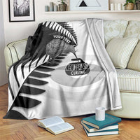 New Zealand Silver Fern Curling Personalised Blanket Aotearoa Kiwi Ponga Black White Version - Polynesian Pride