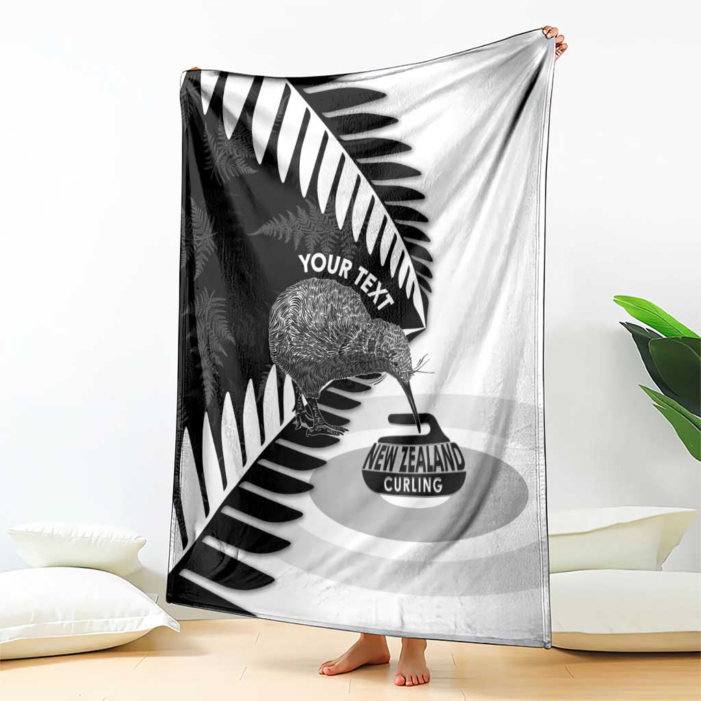New Zealand Silver Fern Curling Personalised Blanket Aotearoa Kiwi Ponga Black White Version - Polynesian Pride
