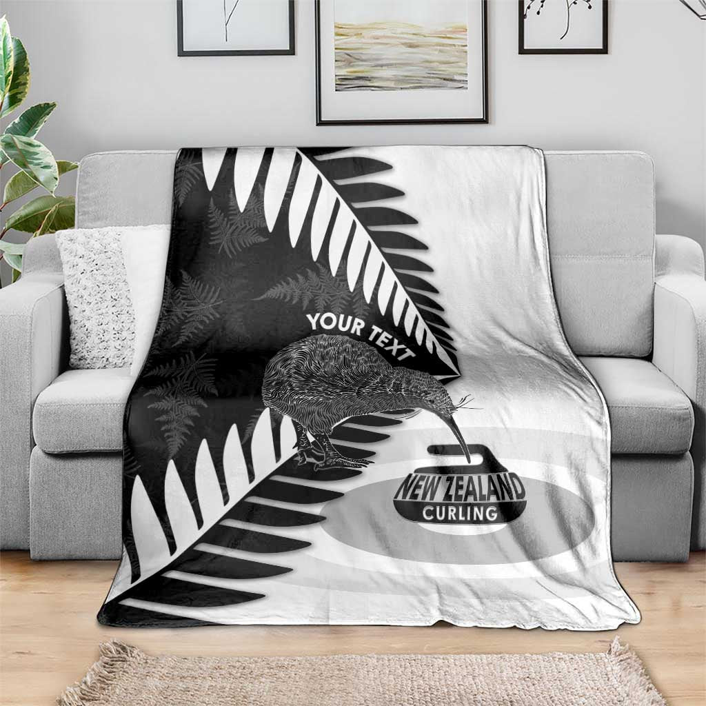 New Zealand Silver Fern Curling Personalised Blanket Aotearoa Kiwi Ponga Black White Version - Polynesian Pride