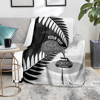 New Zealand Silver Fern Curling Personalised Blanket Aotearoa Kiwi Ponga Black White Version - Polynesian Pride