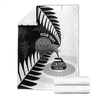 New Zealand Silver Fern Curling Personalised Blanket Aotearoa Kiwi Ponga Black White Version - Polynesian Pride
