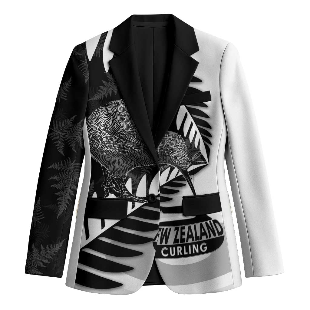 New Zealand Silver Fern Curling Personalised Blazer Aotearoa Kiwi Ponga Black White Version - Polynesian Pride