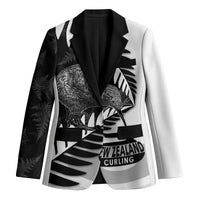 New Zealand Silver Fern Curling Personalised Blazer Aotearoa Kiwi Ponga Black White Version - Polynesian Pride