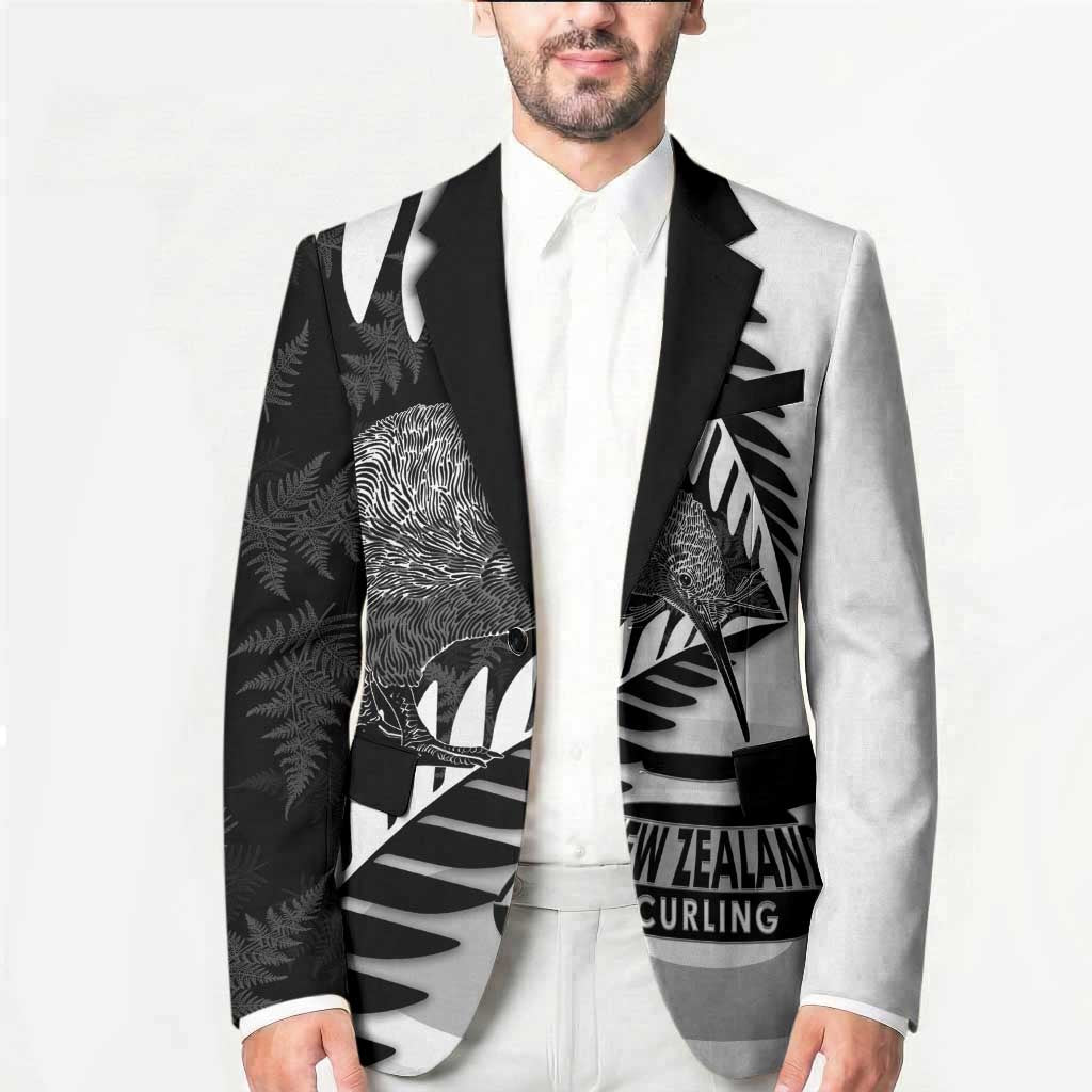 New Zealand Silver Fern Curling Personalised Blazer Aotearoa Kiwi Ponga Black White Version - Polynesian Pride