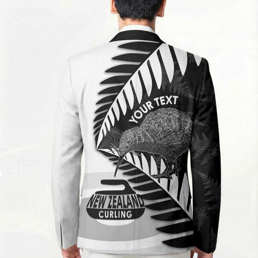 New Zealand Silver Fern Curling Personalised Blazer Aotearoa Kiwi Ponga Black White Version - Polynesian Pride
