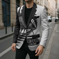 New Zealand Silver Fern Curling Personalised Blazer Aotearoa Kiwi Ponga Black White Version - Polynesian Pride