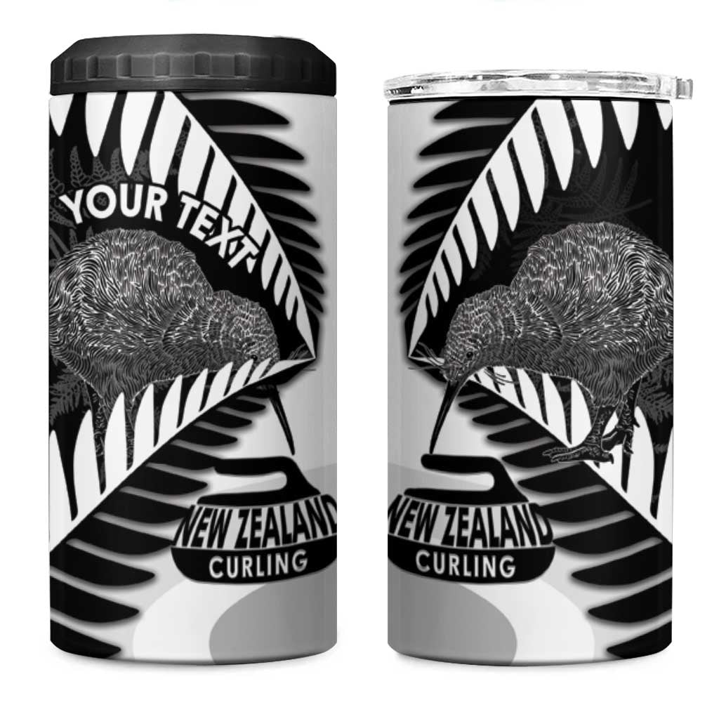 New Zealand Silver Fern Curling Personalised 4 in 1 Can Cooler Tumbler Aotearoa Kiwi Ponga Black White Version - Polynesian Pride