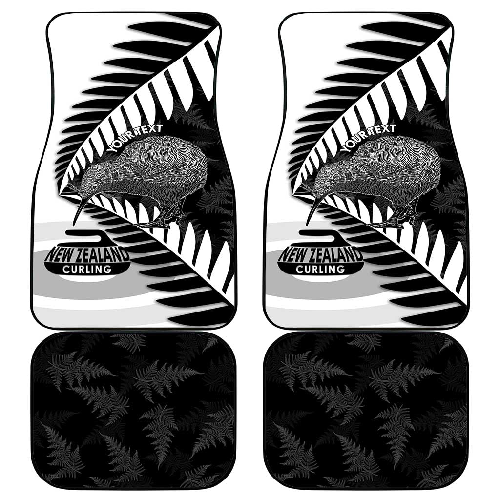New Zealand Silver Fern Curling Personalised Car Mats Aotearoa Kiwi Ponga Black White Version LT14 - Polynesian Pride