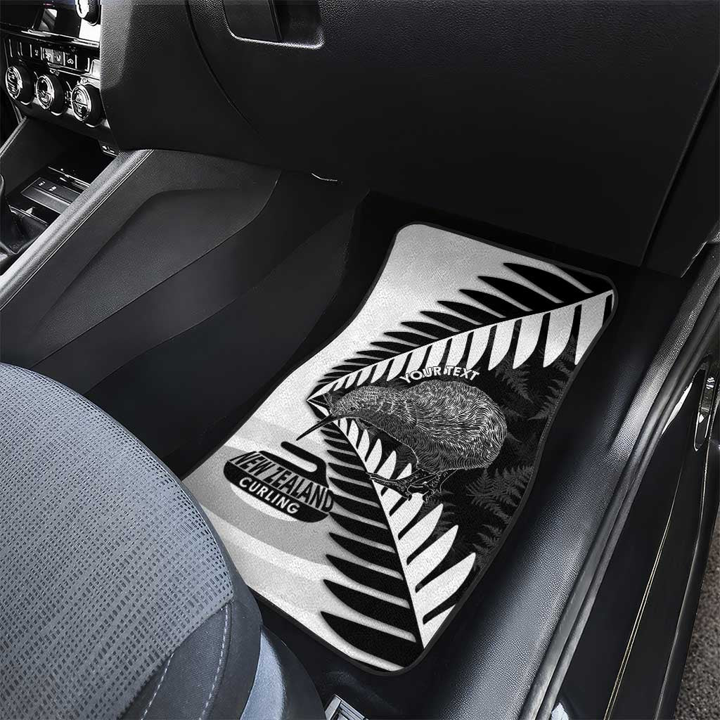 New Zealand Silver Fern Curling Personalised Car Mats Aotearoa Kiwi Ponga Black White Version LT14 - Polynesian Pride