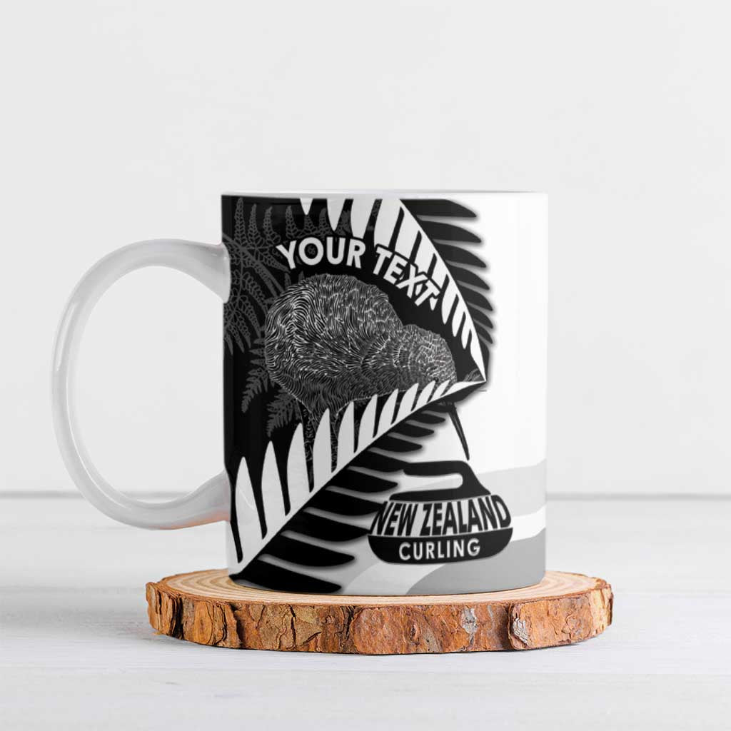 New Zealand Silver Fern Curling Personalised Ceramic Mug Aotearoa Kiwi Ponga Black White Version - Polynesian Pride