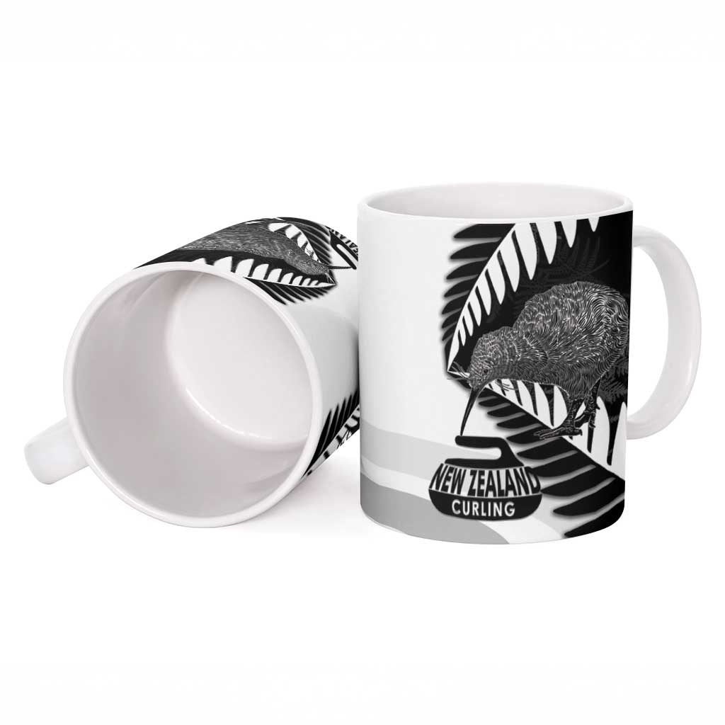 New Zealand Silver Fern Curling Personalised Ceramic Mug Aotearoa Kiwi Ponga Black White Version - Polynesian Pride