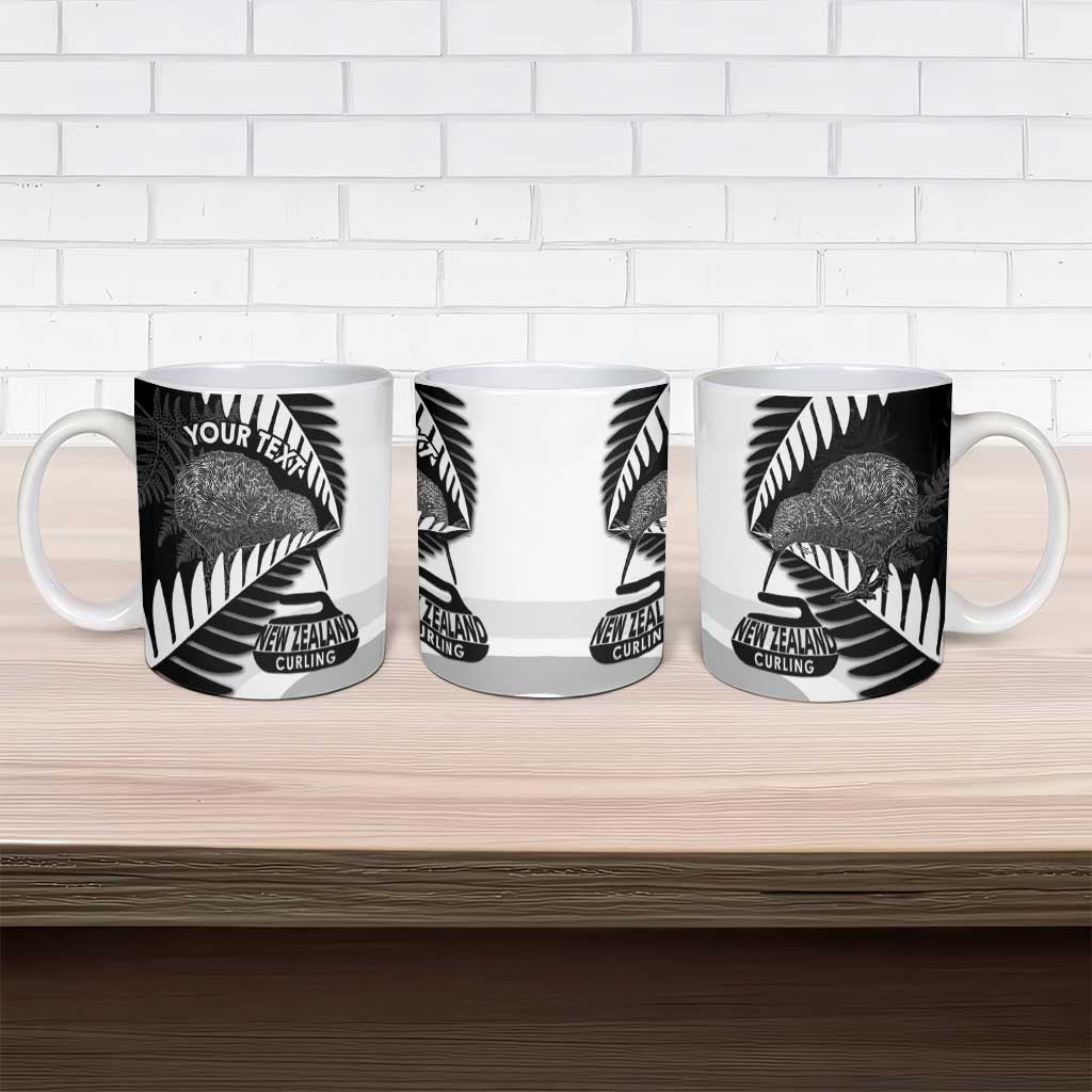 New Zealand Silver Fern Curling Personalised Ceramic Mug Aotearoa Kiwi Ponga Black White Version - Polynesian Pride