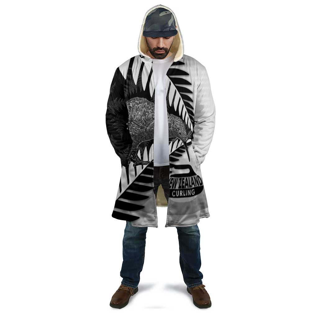 New Zealand Silver Fern Curling Personalised Cloak Aotearoa Kiwi Ponga Black White Version - Polynesian Pride