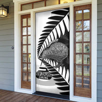 New Zealand Silver Fern Curling Personalised Door Cover Aotearoa Kiwi Ponga Black White Version - Polynesian Pride