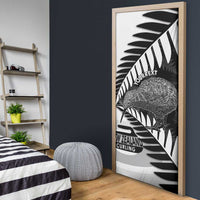New Zealand Silver Fern Curling Personalised Door Cover Aotearoa Kiwi Ponga Black White Version - Polynesian Pride