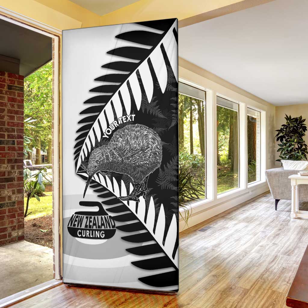 New Zealand Silver Fern Curling Personalised Door Cover Aotearoa Kiwi Ponga Black White Version - Polynesian Pride